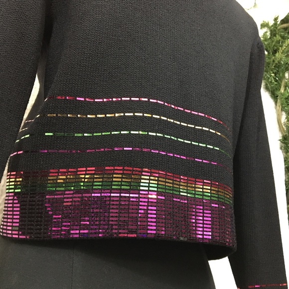 ST. JOHN Evening Crop Top Rainbow Flat Sequins Sz 2 - Picture 2 of 11